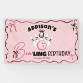 Pink Hand Drawn BOWling Bows Girl Birthday Party Spandoek (Horizontaal)