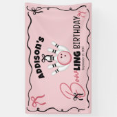 Pink Hand Drawn BOWling Bows Girl Birthday Party Spandoek (Verticaal)
