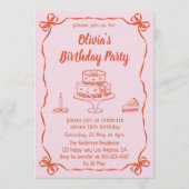 Pink Hand-Drawn Cake & Ribbon Border Birthday Kaart (Voorkant)