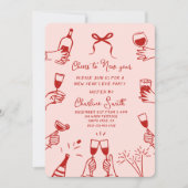 Pink Hand Drawn “Cheers to New Year” Holiday Party Kaart (Voorkant)