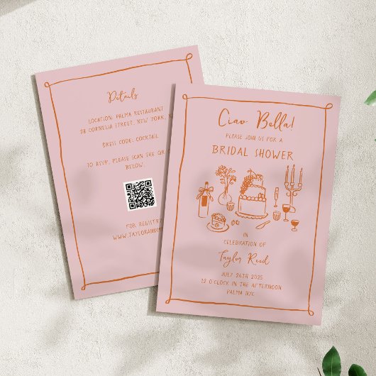 Pink Hand Drawn Doodle Food Vrijgezellenfeest Kaart