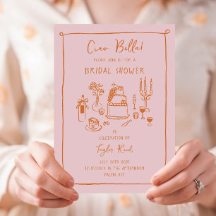Pink Hand Drawn Doodle Food Vrijgezellenfeest Kaart