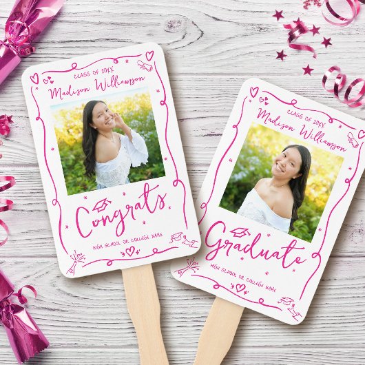 Pink Hand Drawn Doodle Graduation 2 Photo White Handwaaier