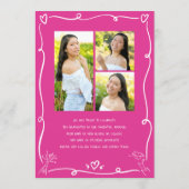 Pink Hand Drawn Doodles Graduate 4 Photo White Fun Aankondiging (Achterkant)