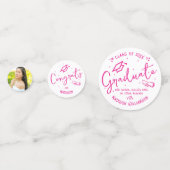 Pink Hand Drawn Doodles Graduation 3 Photo White Confetti (Voorkanten)