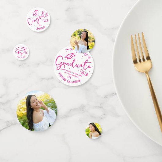 Pink Hand Drawn Doodles Graduation 3 Photo White Confetti (Groep)