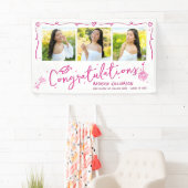 Pink Hand Drawn Doodles Graduation 3 Photo White Spandoek (Insitu)