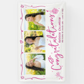 Pink Hand Drawn Doodles Graduation 3 Photo White Spandoek (Verticaal)