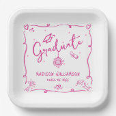 Pink Hand Drawn Doodles White Graduation Quirky Papieren Bordje (Voorkant)