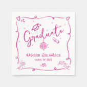 Pink Hand Drawn Doodles White Graduation Quirky Servet (Voorkant)