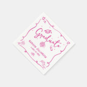 Pink Hand Drawn Doodles White Graduation Quirky Servet (Hoek)