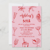 Pink Hand Drawn Funky 30ste Verjaardagsfeest Kaart (Voorkant)