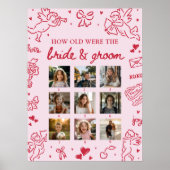 Pink Hand Drawn How Old Were Bride & Groom Sign Poster (Voorkant)