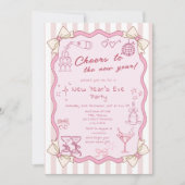 Pink Hand Drawn New Year’s Eve Party Kaart (Voorkant)