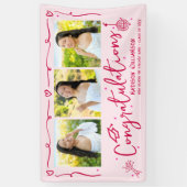 Pink Hand Drawn Red Doodles Graduation 3 Photo Fun Spandoek (Verticaal)