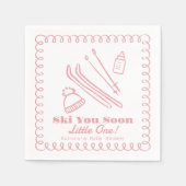 Pink Hand-Drawn Ski You Soon Girl Baby Shower Servet (Voorkant)