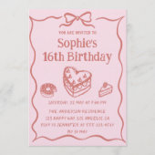Pink Hand-Drawn Sweets Sweet 16 Birthday Kaart (Voorkant)