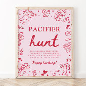 Pink Hand Drawn Valentine Baby Pacifier Hunt Game Poster
