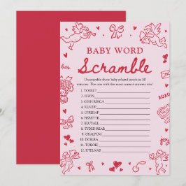 Pink Hand Drawn Valentine Baby Word Scramble Game Kaart