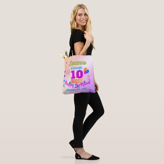 PINK Happy 10th Birthday | Bewerkbaar Tote Bag (Op model)