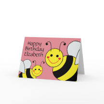 Pink Happy Birthday Bumble Bee gepersonaliseerd