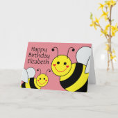 Pink Happy Birthday Bumble Bee gepersonaliseerd Kaart (Gele Bloem)