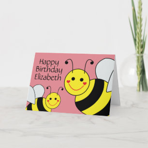 Pink Happy Birthday Bumble Bee gepersonaliseerd Kaart