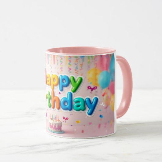 Pink Happy Birthday Cake  Mok (Voorkant rechts)