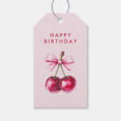 Pink Happy Birthday Cherry Gift Label – Schattige  Cadeaulabel (Voorkant)