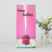 Pink Happy Birthday Flat Card – Cake&Candle Theme (Staand voorkant)