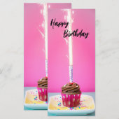 Pink Happy Birthday Flat Card – Cake&Candle Theme (Voorkant / Achterkant)