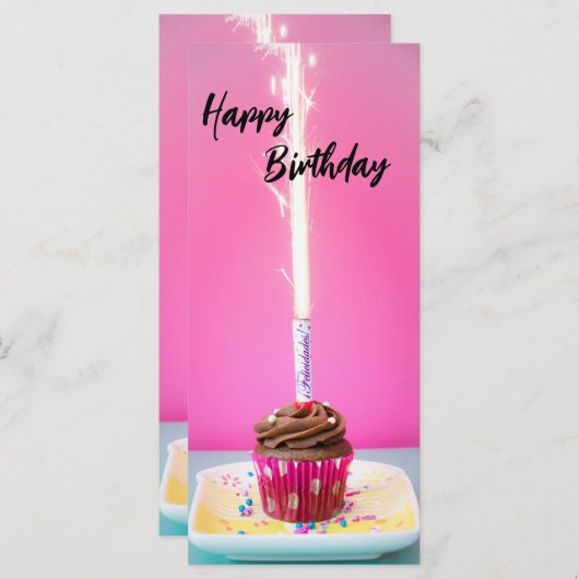 Pink Happy Birthday Flat Card – Cake&Candle Theme (Voorkant / Achterkant)