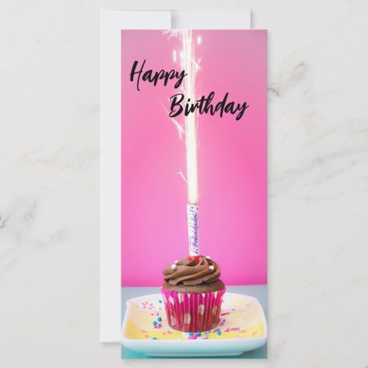 Pink Happy Birthday Flat Card – Cake&Candle Theme (Voorkant)