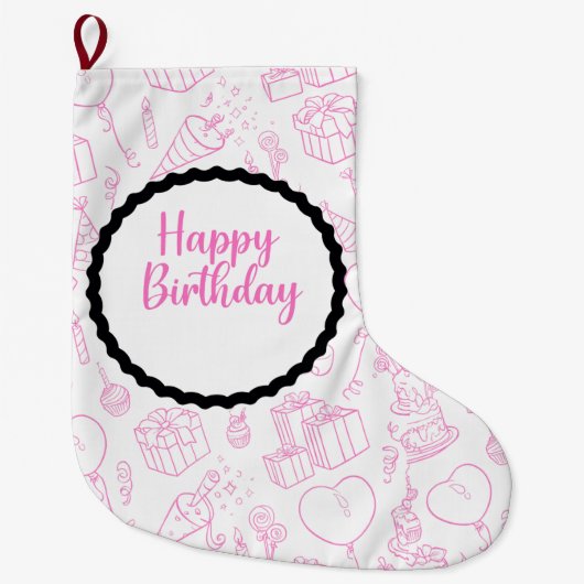 Pink Happy Birthday Gift – Cute Party Icon Grote Kerstsok (Voorkant)