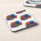 Pink Happy Birthday Graffiti Plastic Coaster Bier Onderzetter (Linkerzijde)