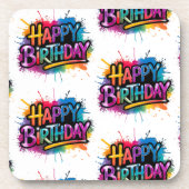 Pink Happy Birthday Graffiti Plastic Coaster Bier Onderzetter (Voorkant)