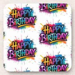 Pink Happy Birthday Graffiti Plastic Coaster Bier Onderzetter