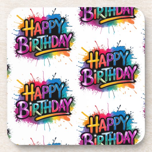 Pink Happy Birthday Graffiti Plastic Coaster Bier Onderzetter (Voorkant)