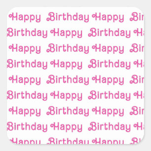 Pink Happy Birthday Party Borden Vierkante Sticker
