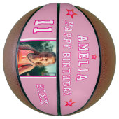 Pink Happy Birthday Stars Speler Foto Basketbal (Verticaal)