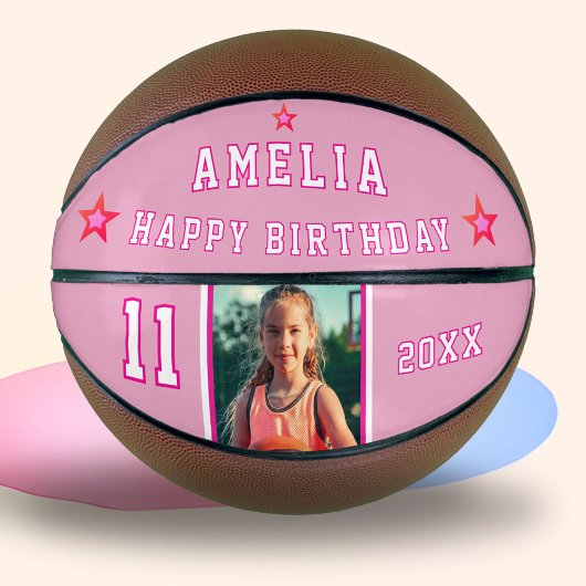 Pink Happy Birthday Stars Speler Foto Basketbal