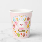 Pink Happy Easter Bunny Floral  Papieren Bekers (Achterkant)