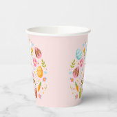 Pink Happy Easter Bunny Floral  Papieren Bekers (Links)