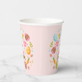 Pink Happy Easter Bunny Floral  Papieren Bekers (Rechts)