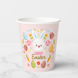 Pink Happy Easter Bunny Floral  Papieren Bekers