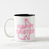 Pink happy Easter sign with bunny neon light trans Tweekleurige Koffiemok (Links)