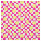 Pink Happy Face Check Groovy Stof (Swatch)