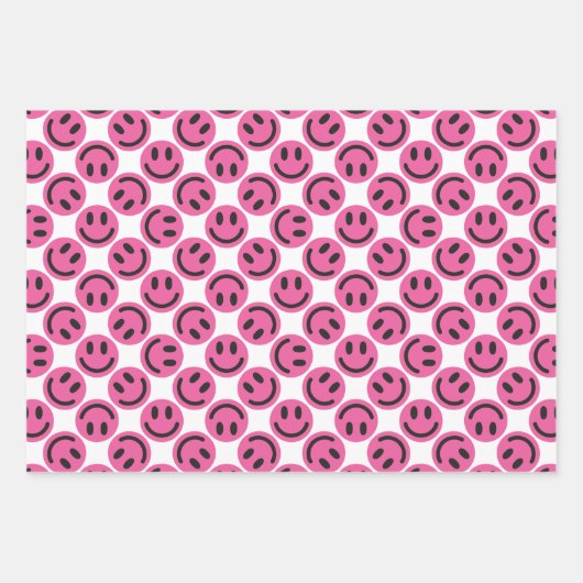 Pink Happy Face Stripes en Polka Dot Inpakpapier Vel (Voorkant)