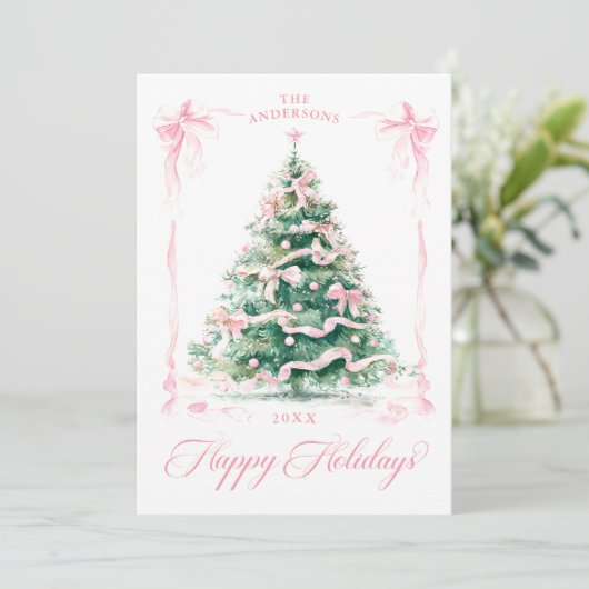 Pink Happy Holidays Photo Card Feestdagenkaart (Staand voorkant)