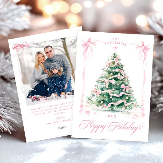 Pink Happy Holidays Photo Card Feestdagenkaart